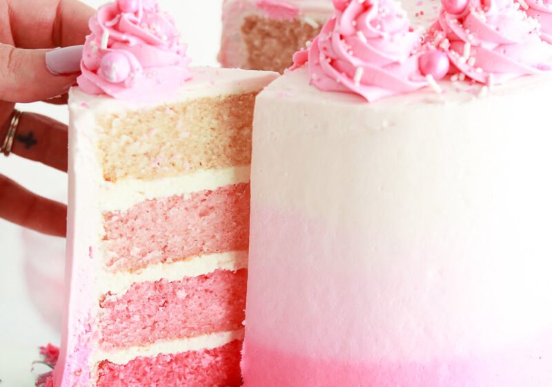 pink ombre layer cake recipe with pink ombre buttercream tutorial