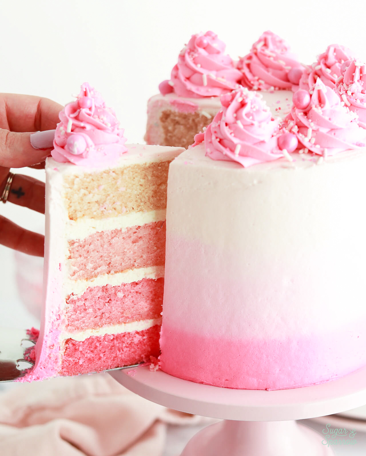 pink ombre cake recipe with pink ombre frosting