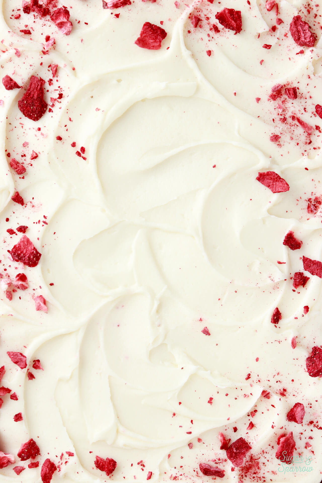 cream cheese buttercream frosting with freeze dried strawberries