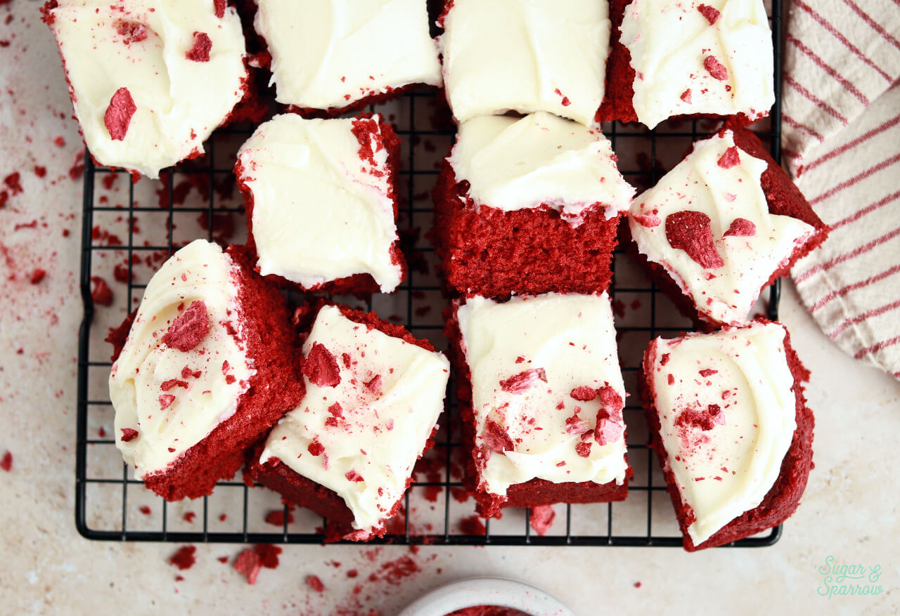 red velvet sheet cake recipe by sugar and sparrow