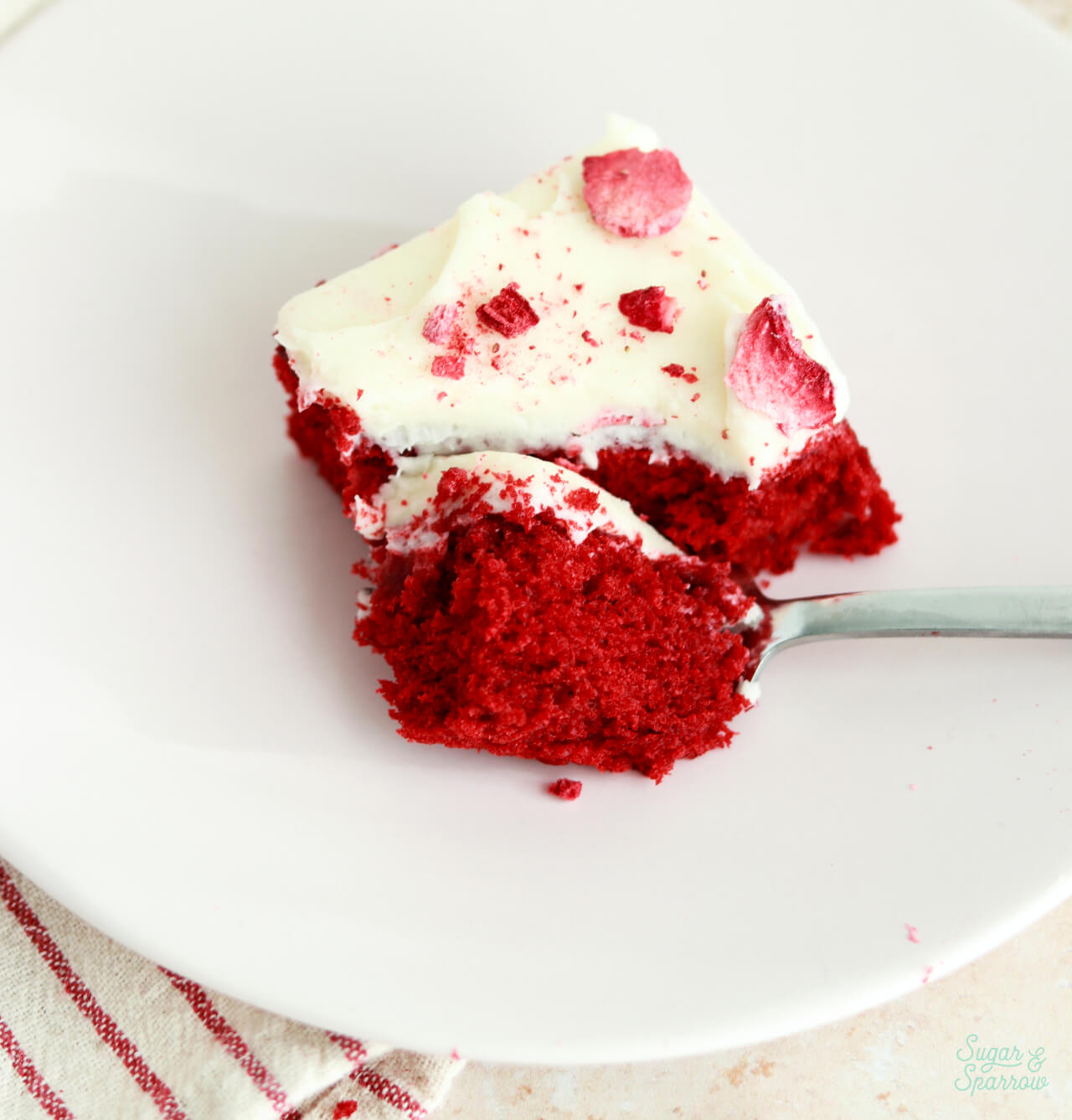 red velvet cake slice on plate