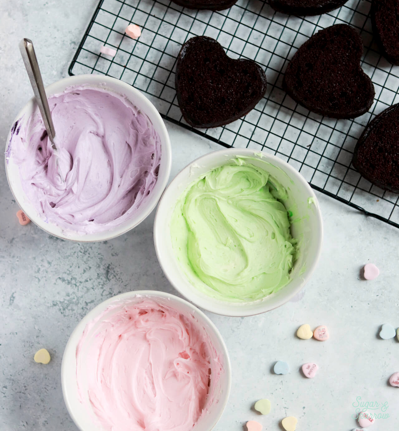 pastel frosting for conversation heart cakes