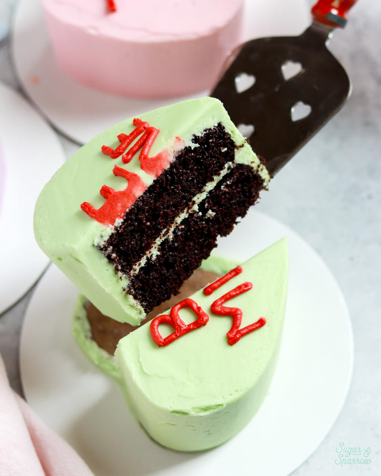 conversation heart cake slice