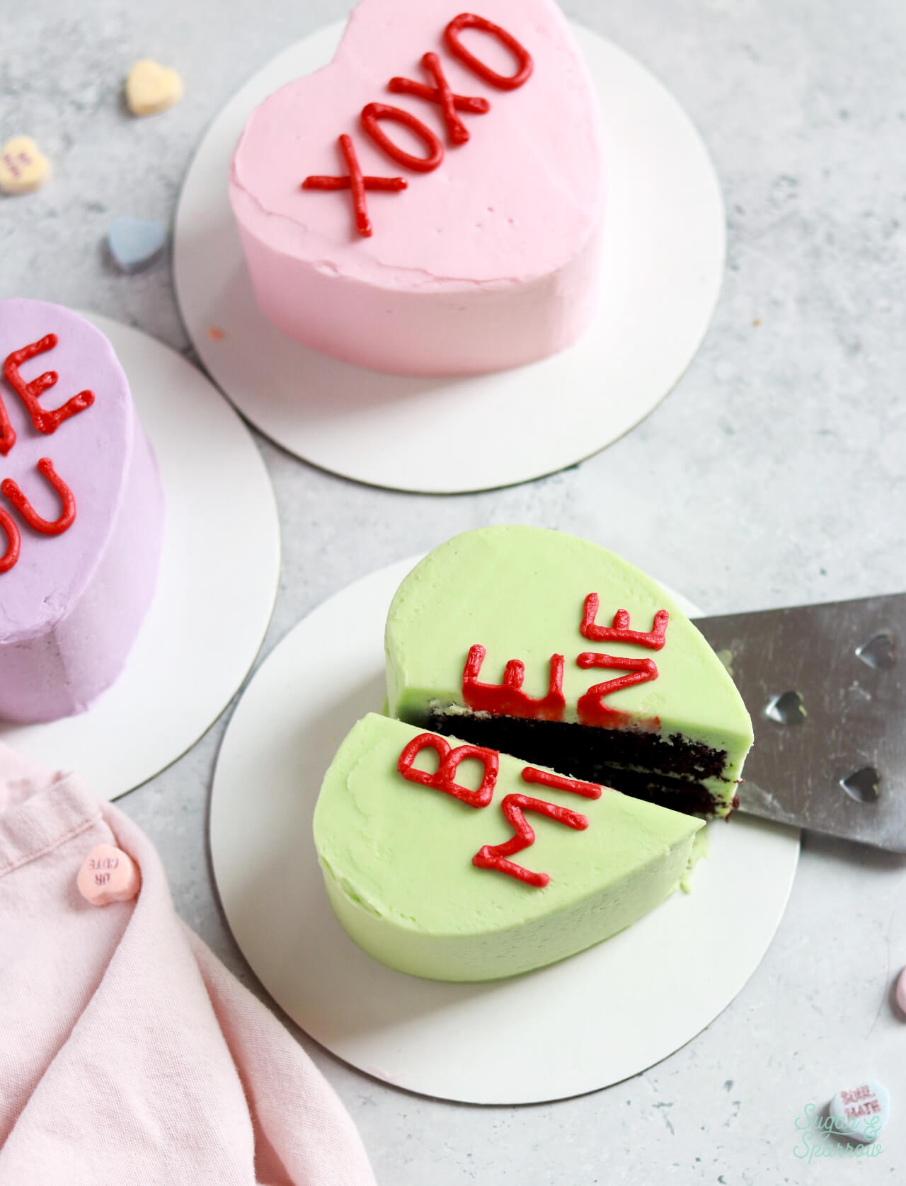 sliced 4-inch heart shaped cake