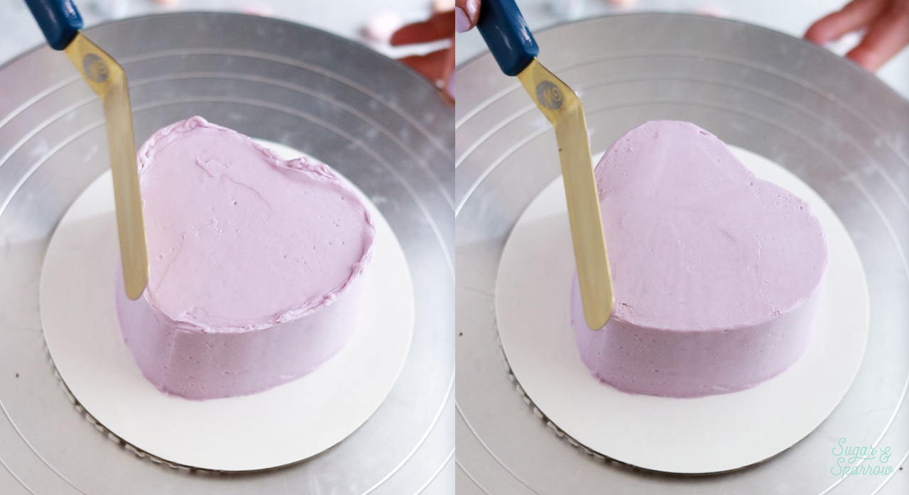 how to frost a smooth buttercream finish on heart shaped cake