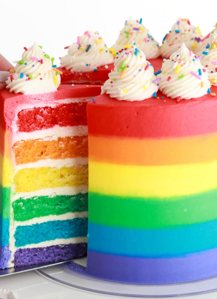 Rainbow layer cake with rainbow frosting