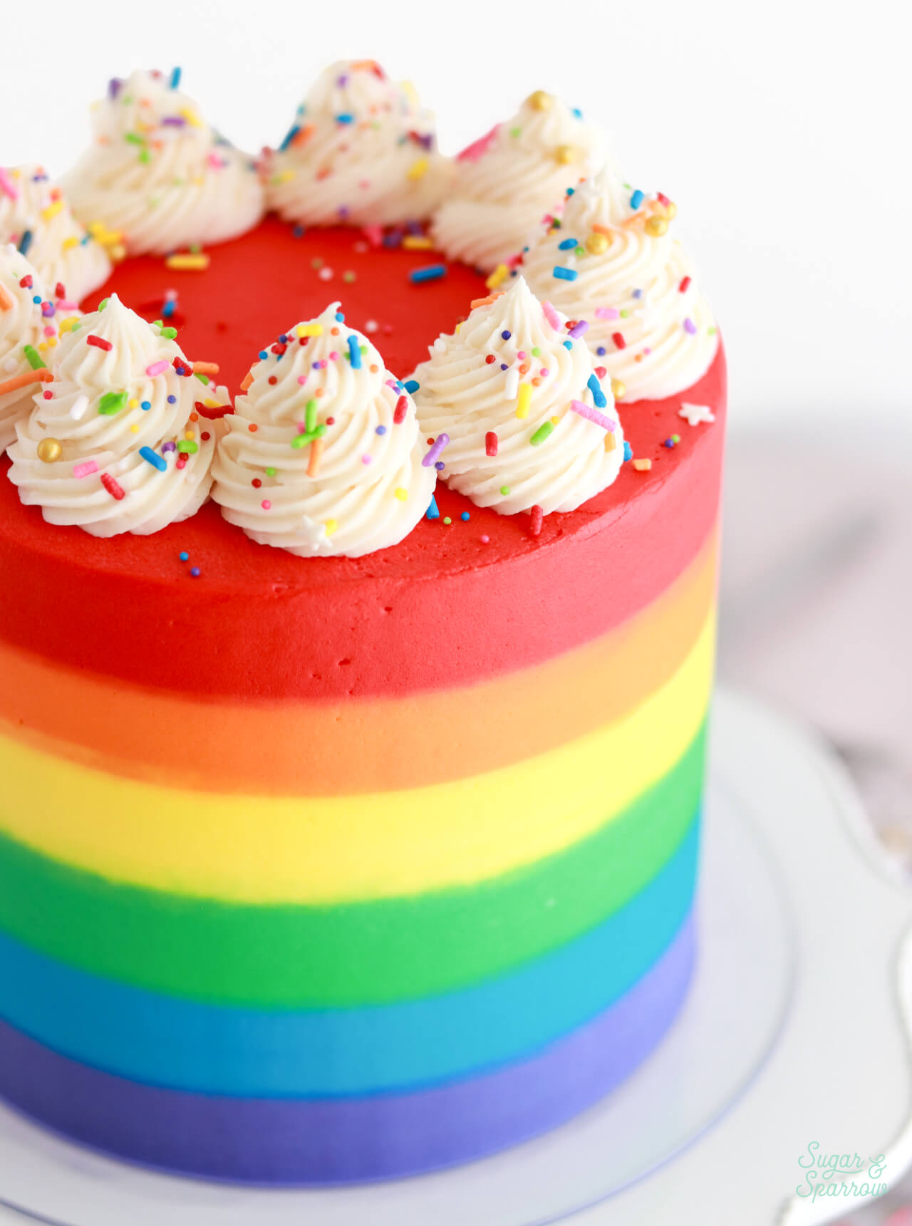 striped buttercream rainbow cake tutorial