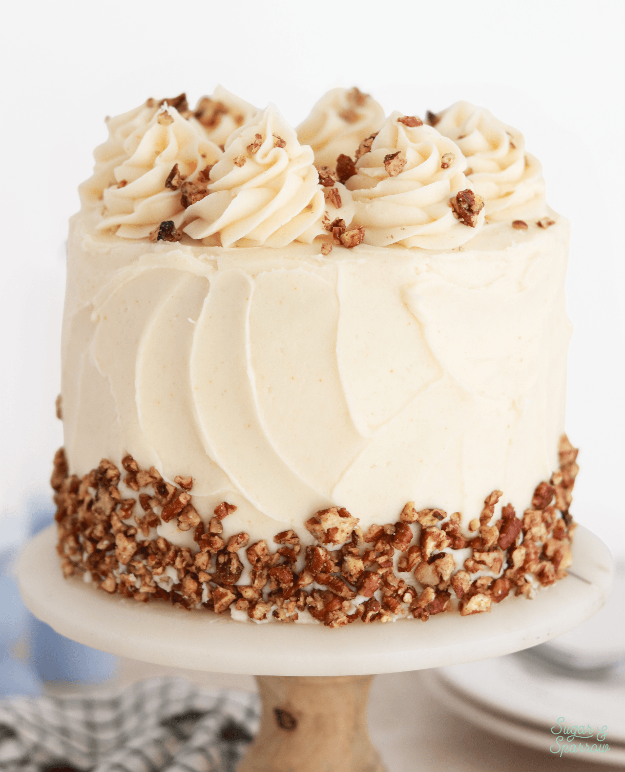 carrot cake frosted with brown butter cream cheese frosting
