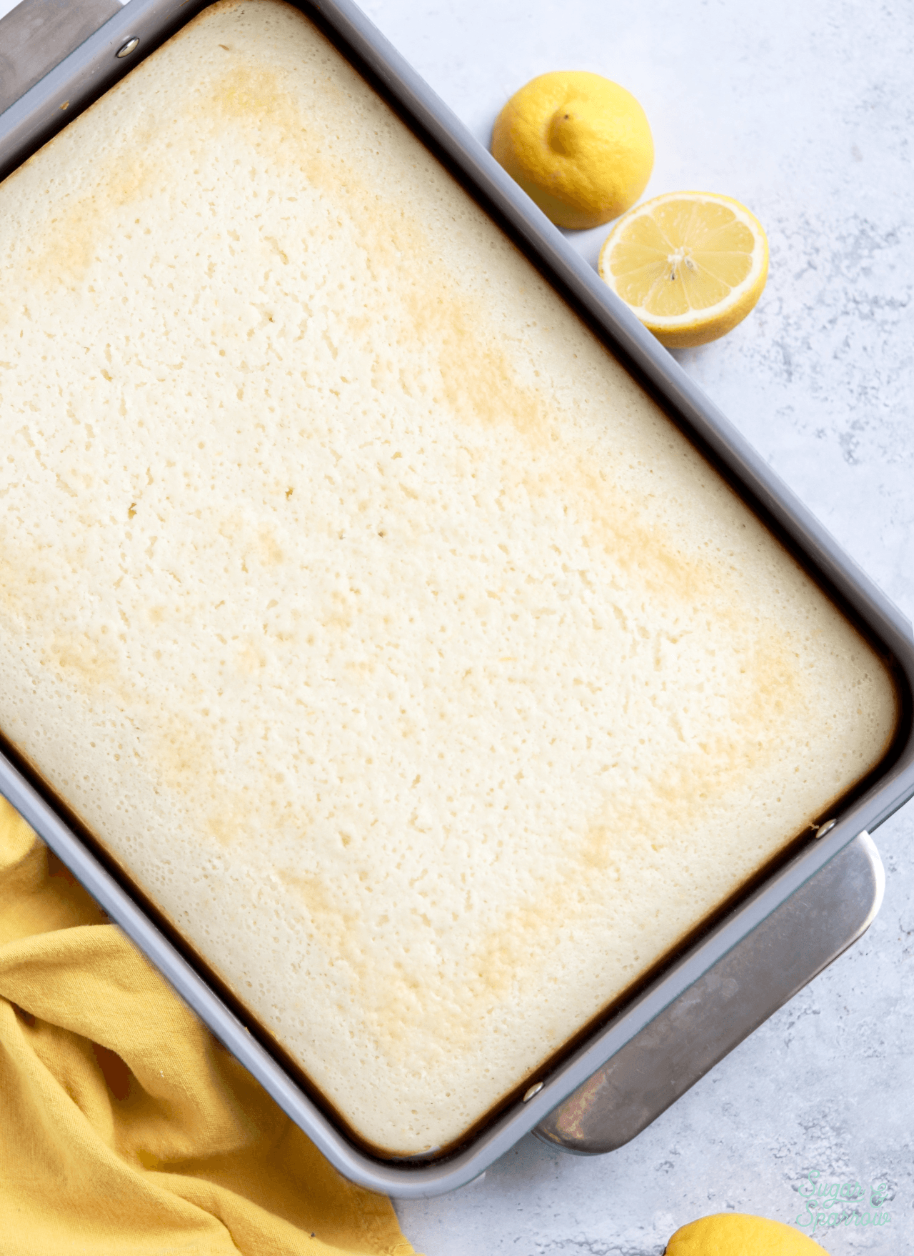 lemon cake baked in a 9x13 pan