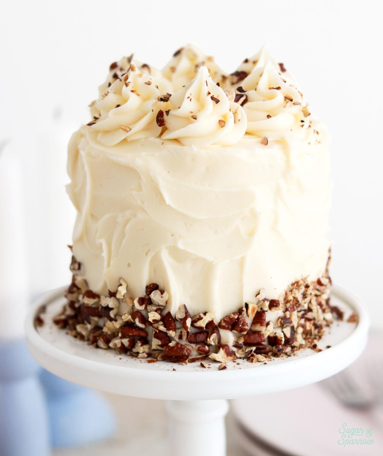small batch cream cheese frosting on carrot cake