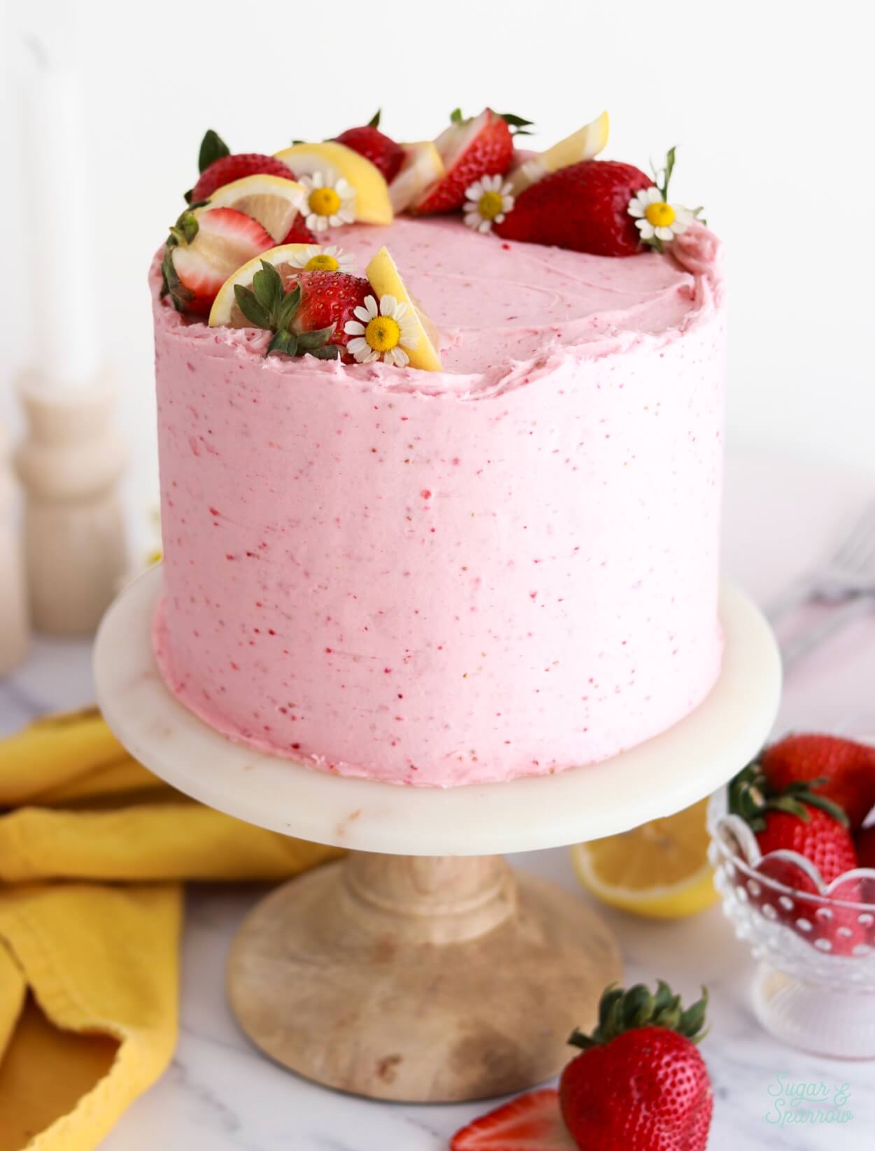 lemon cake with strawberry frosting