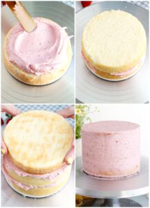 how to fill and stack a layer cake with strawberry buttercream