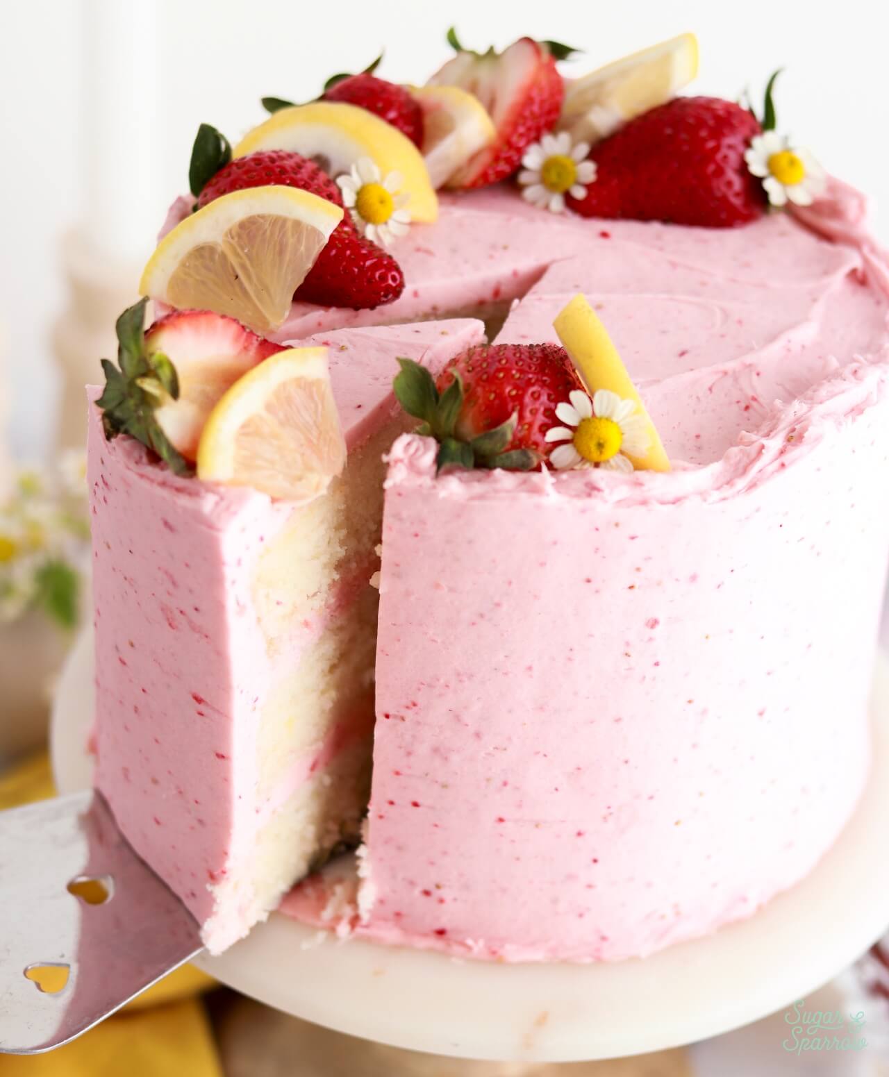 the best strawberry lemon cake by sugar and sparrow