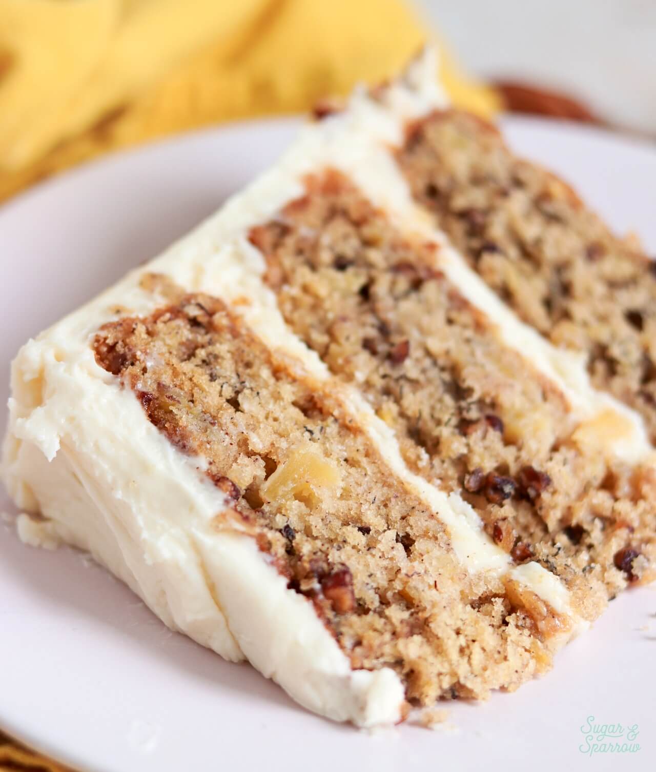hummingbird cake with crushed pineapple and toasted pecans