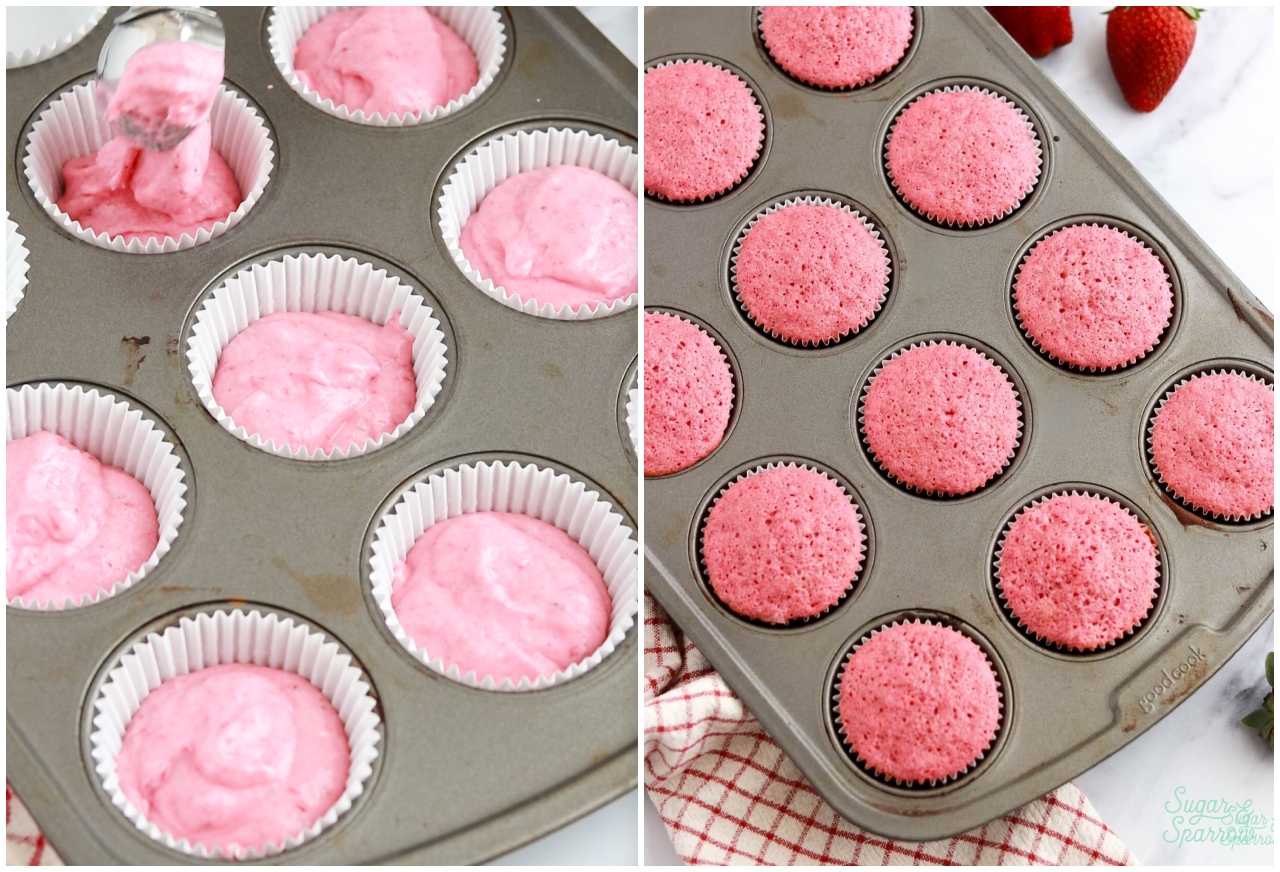 strawberry cupcakes in pan