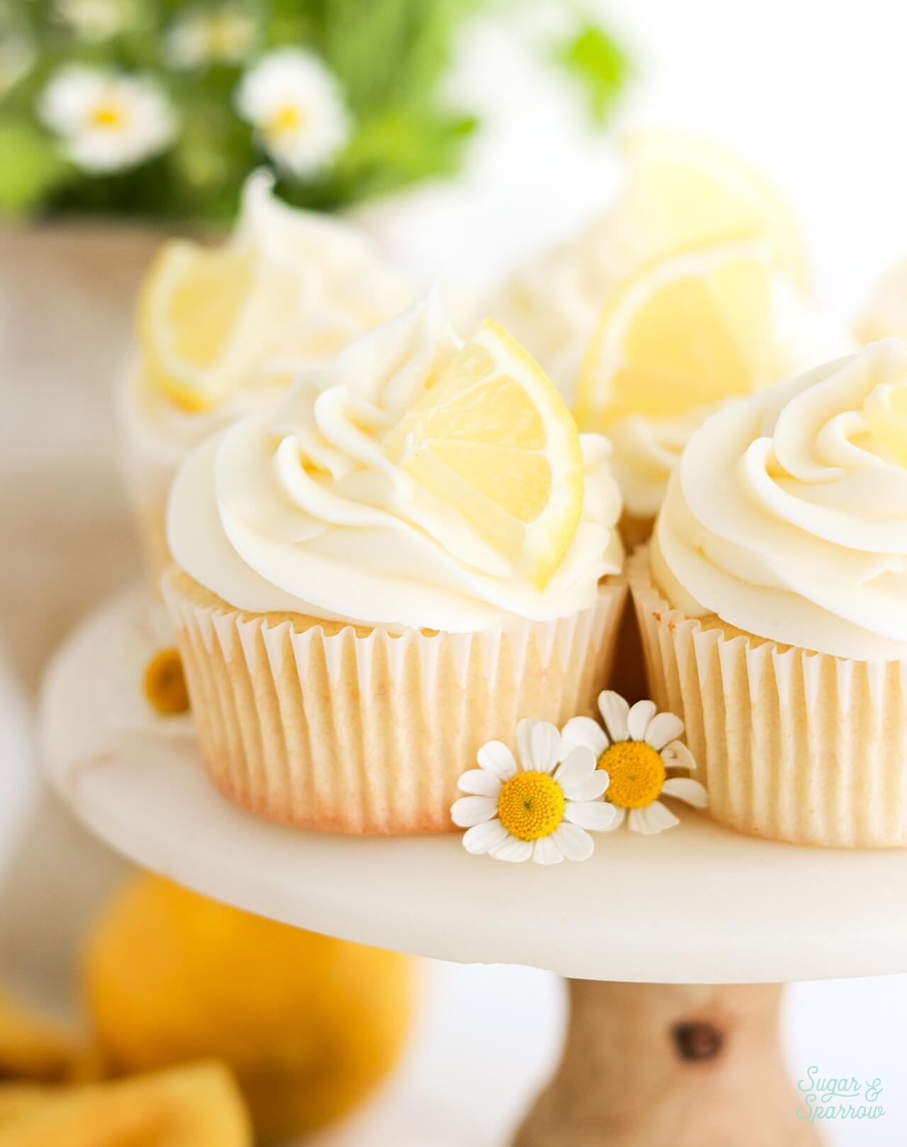 lemon cupcakes with a slice of lemon on top