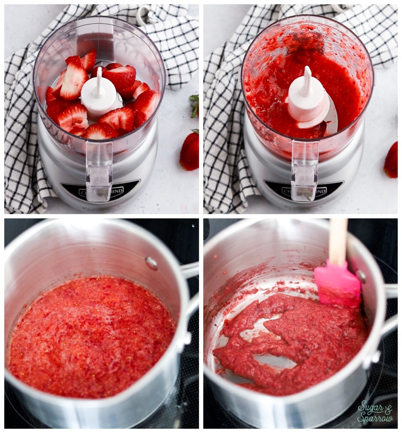 Puree and reduce the strawberries
