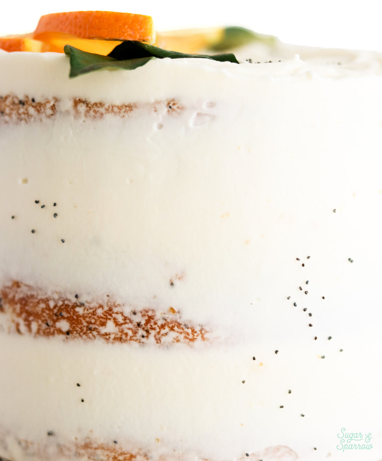 semi-naked cake with whipped cream frosting