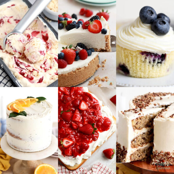 Spring desserts: Spring cakes and cupcakes, strawberry shortcake sheet cake, no-churn ice cream, no-bake cheesecake, and more