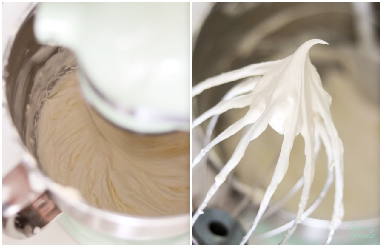 whipped cream frosting with soft peaks