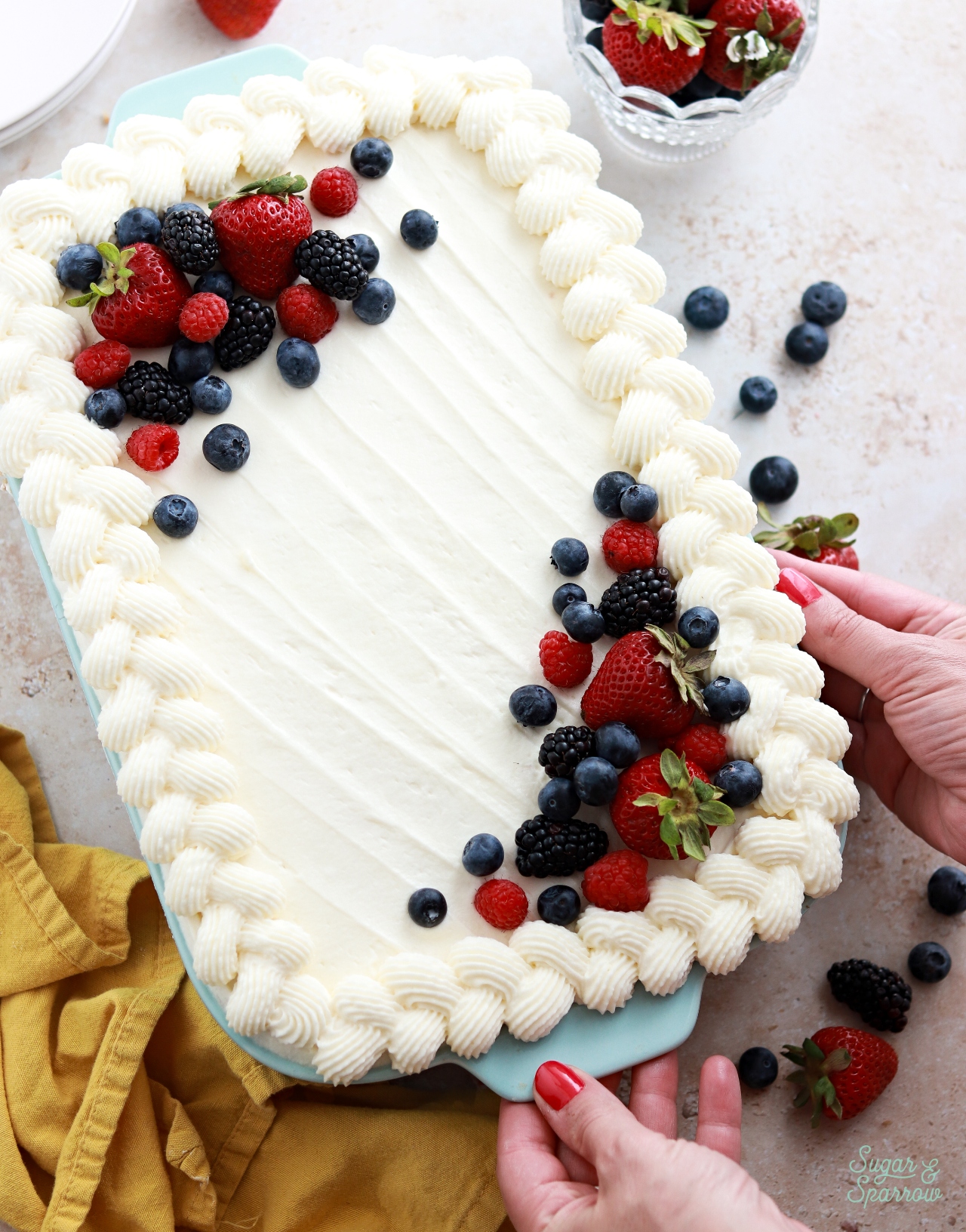 Berry chantilly sheet cake recipe by sugar and sparrow