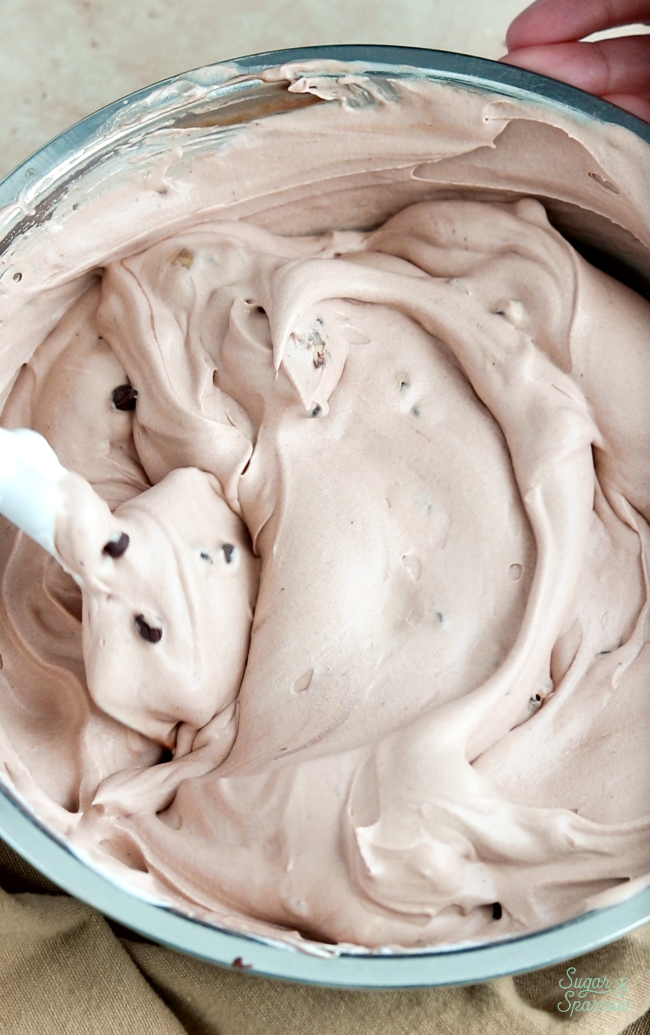 no-churn chocolate ice cream recipe with cookie dough chunks