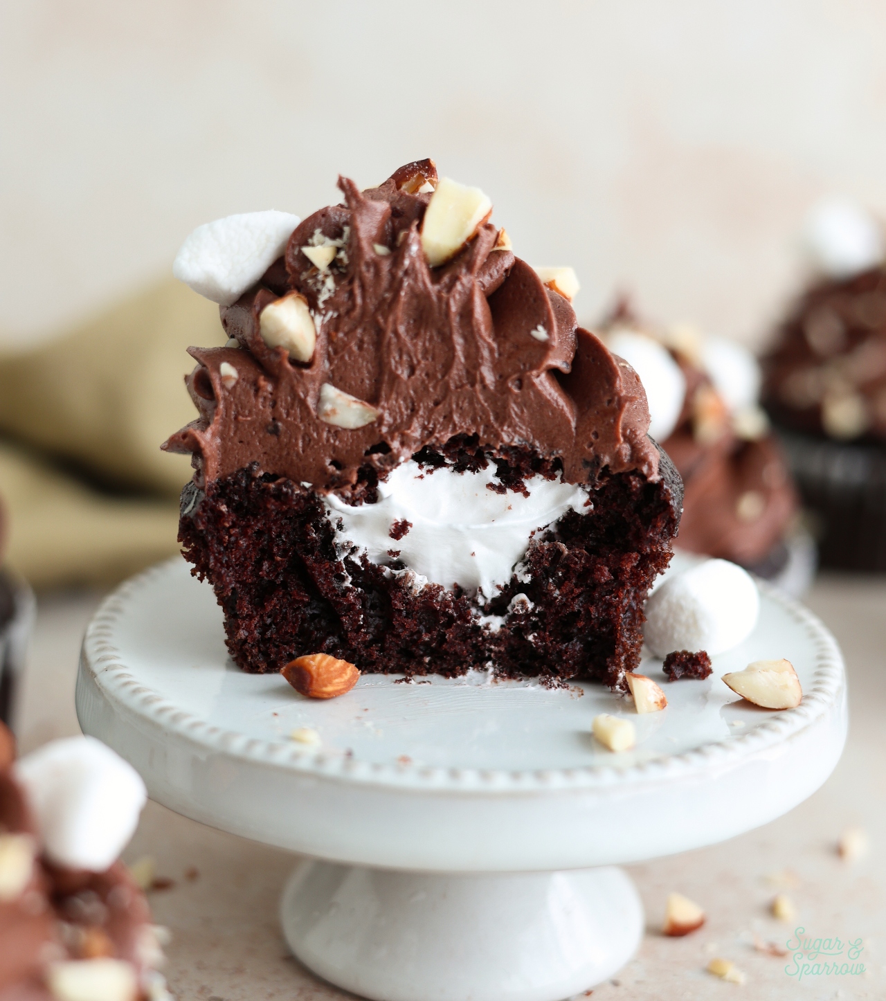 rocky road cupcakes with marshmallow filling
