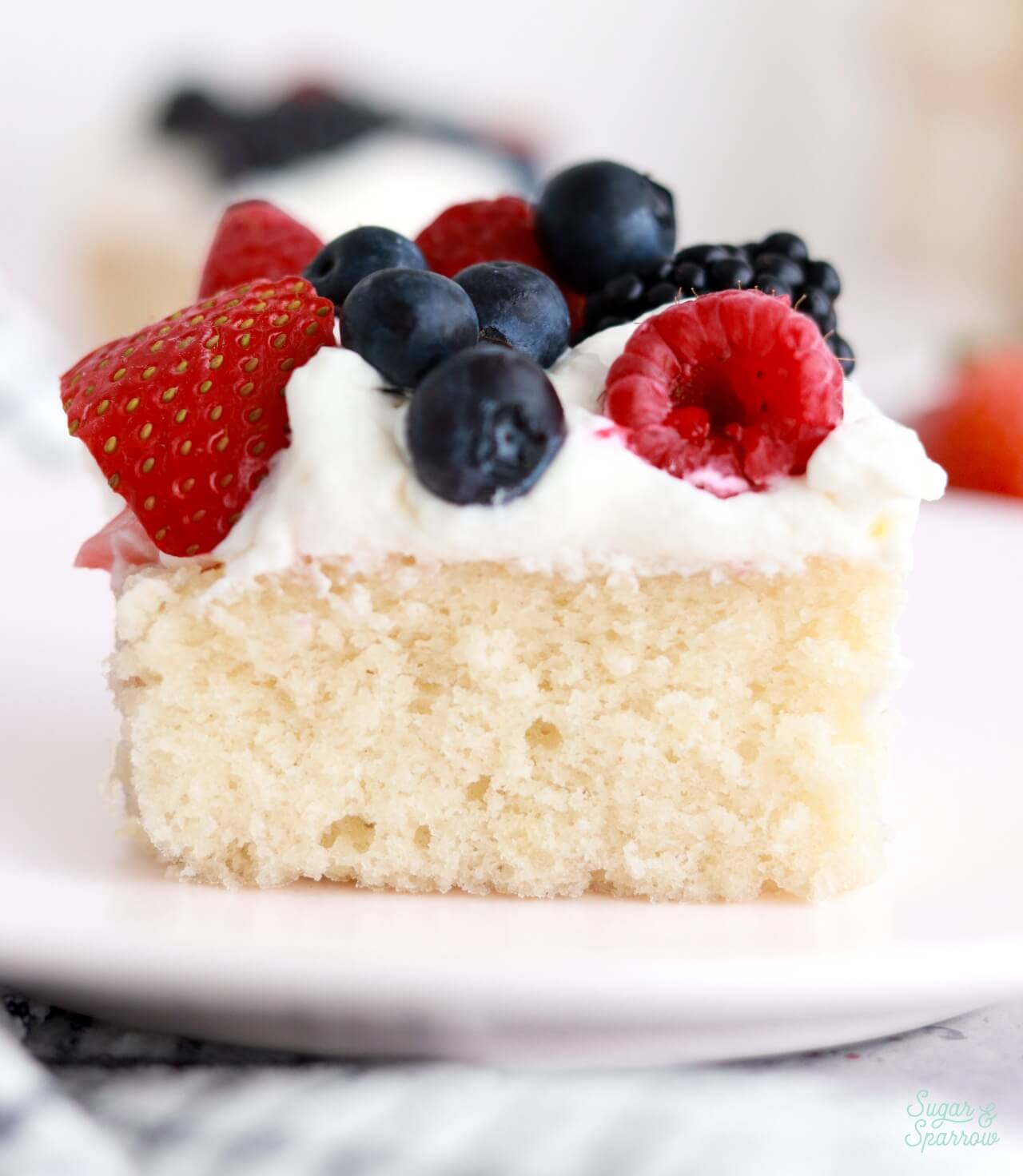 soft vanilla sheet cake with whipped cream frosting