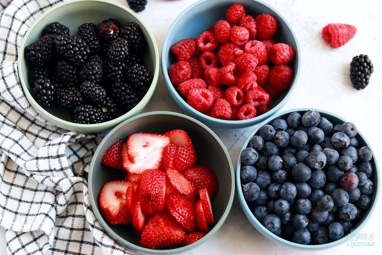 fresh summer berries in bowls
