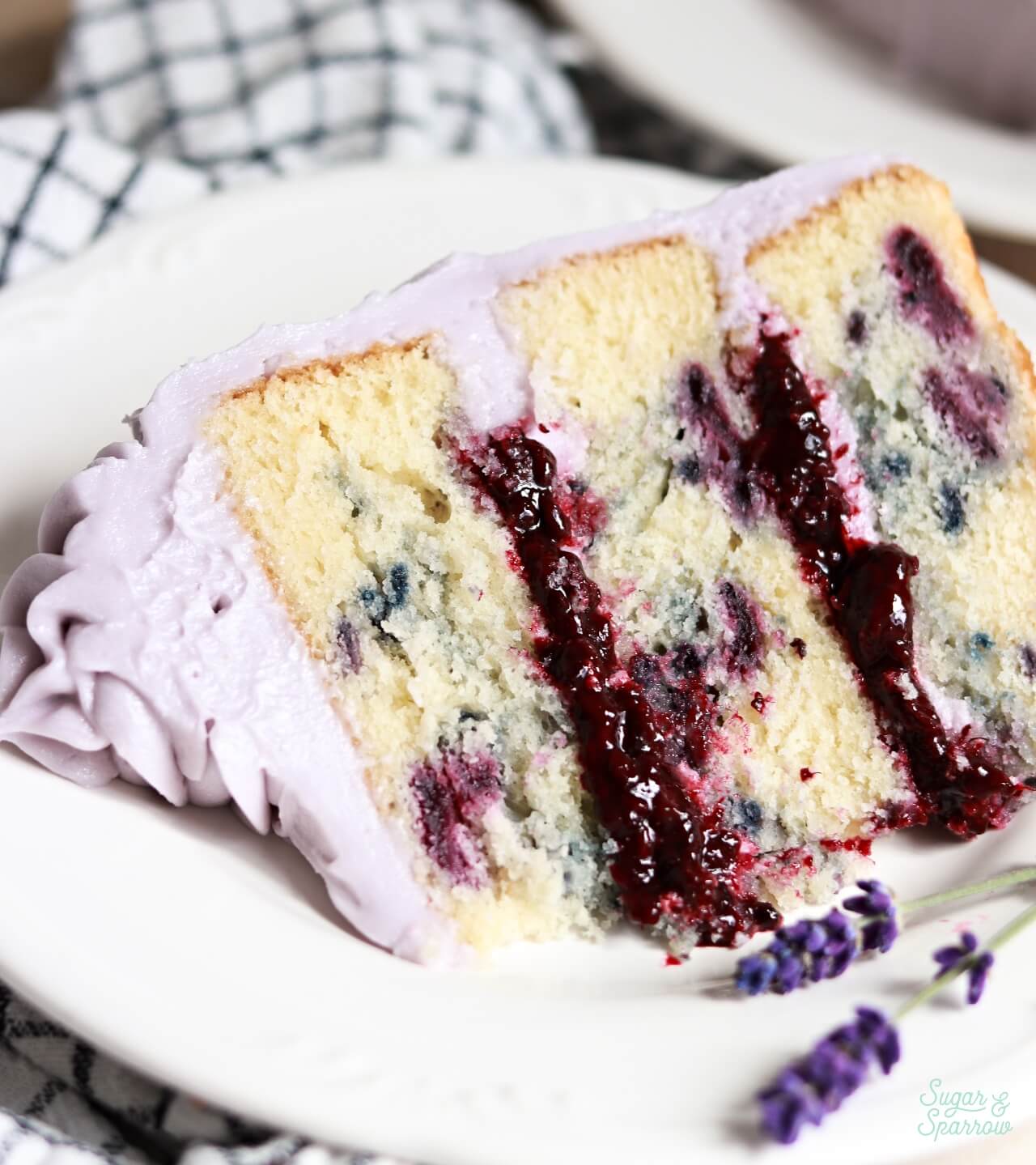 blackberry lavender cake with blackberry cake filling