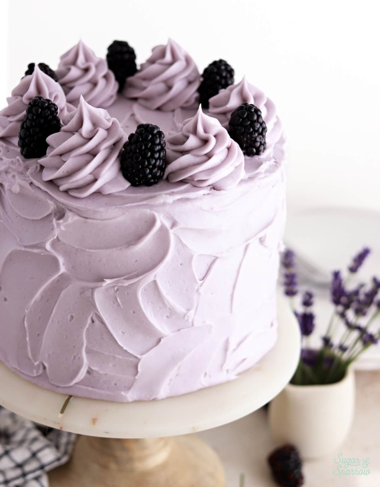 blackberry cake with lavender frosting