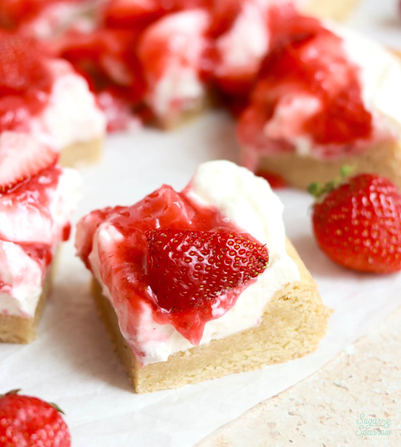 sliced strawberry shortcake cookie bars
