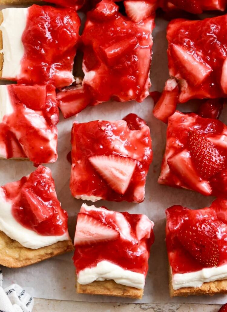 strawberry shortcake frosted sugar cookie bars recipe