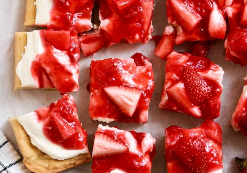 strawberry shortcake frosted sugar cookie bars recipe