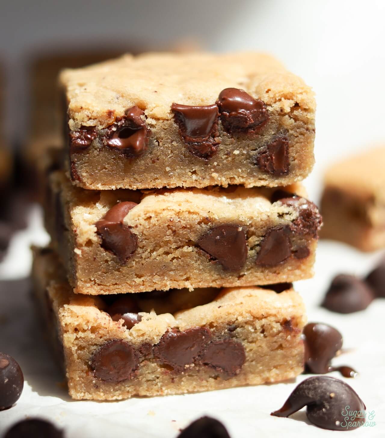 stack of chocolate chip cookie bars