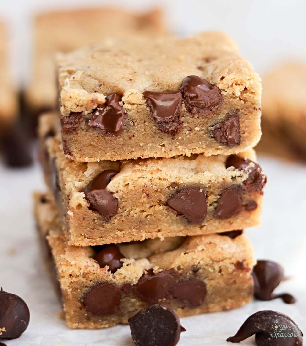 chewy cookie bars stacked