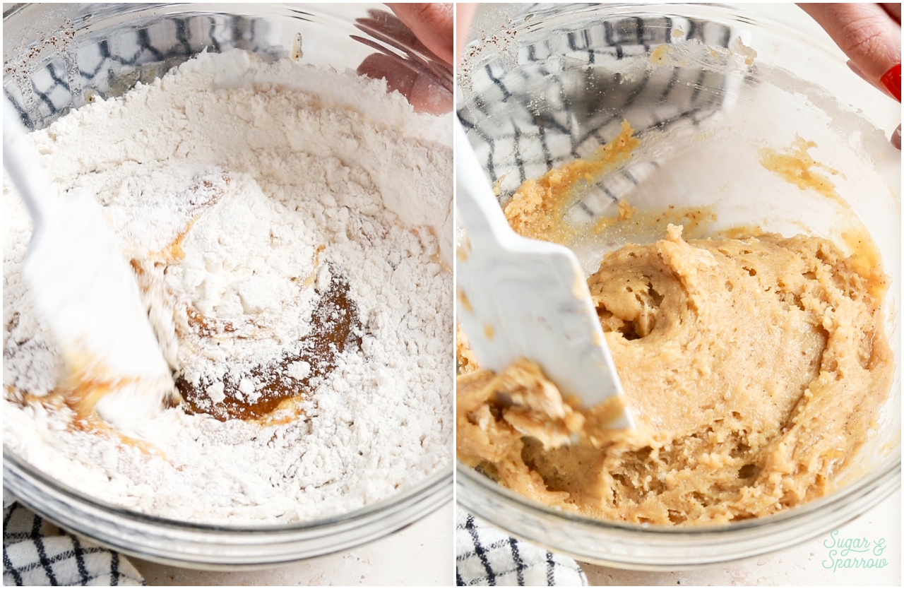 folding flour into cookie dough
