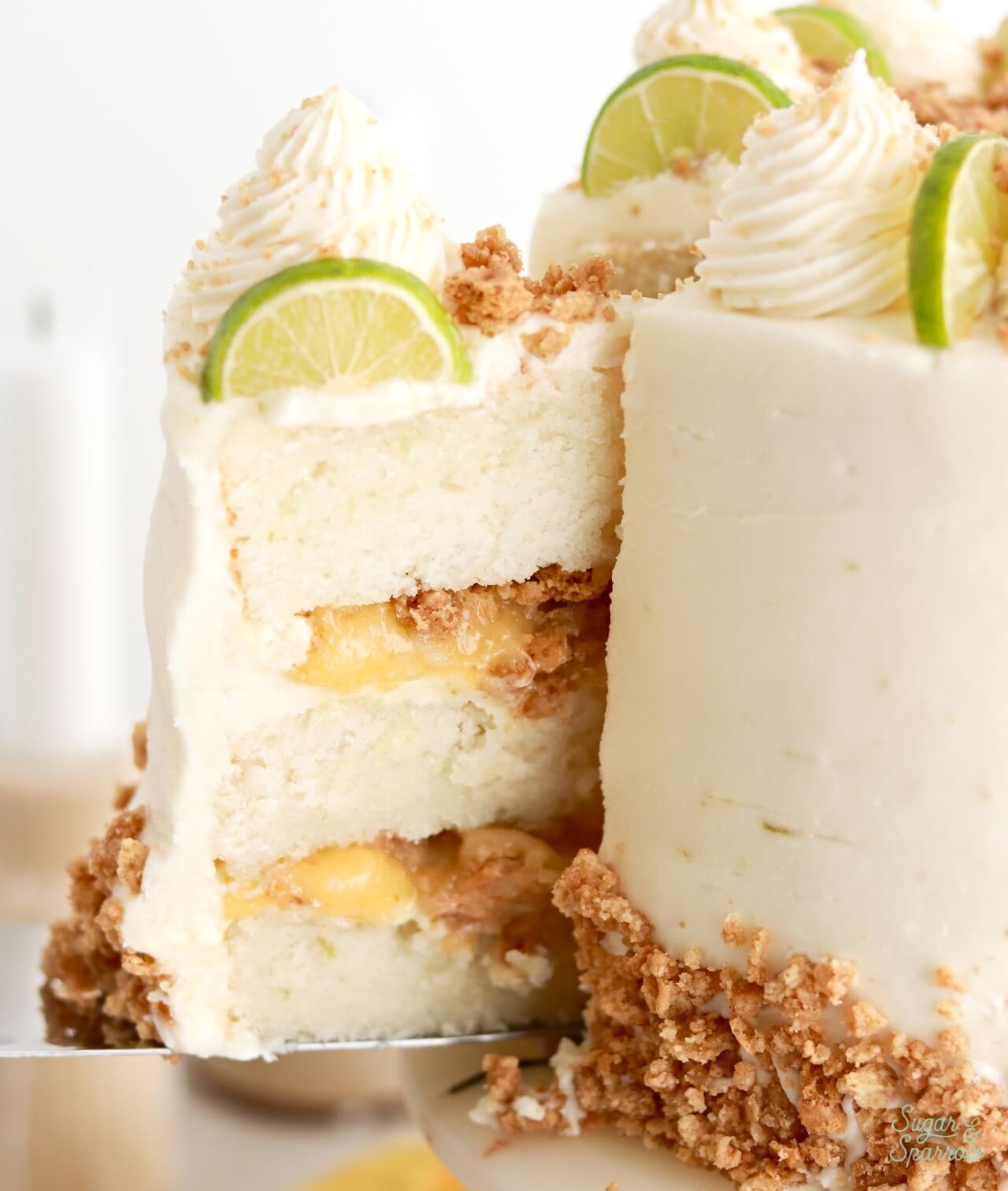 key lime pie cake recipe with key lime curd and graham cracker clusters