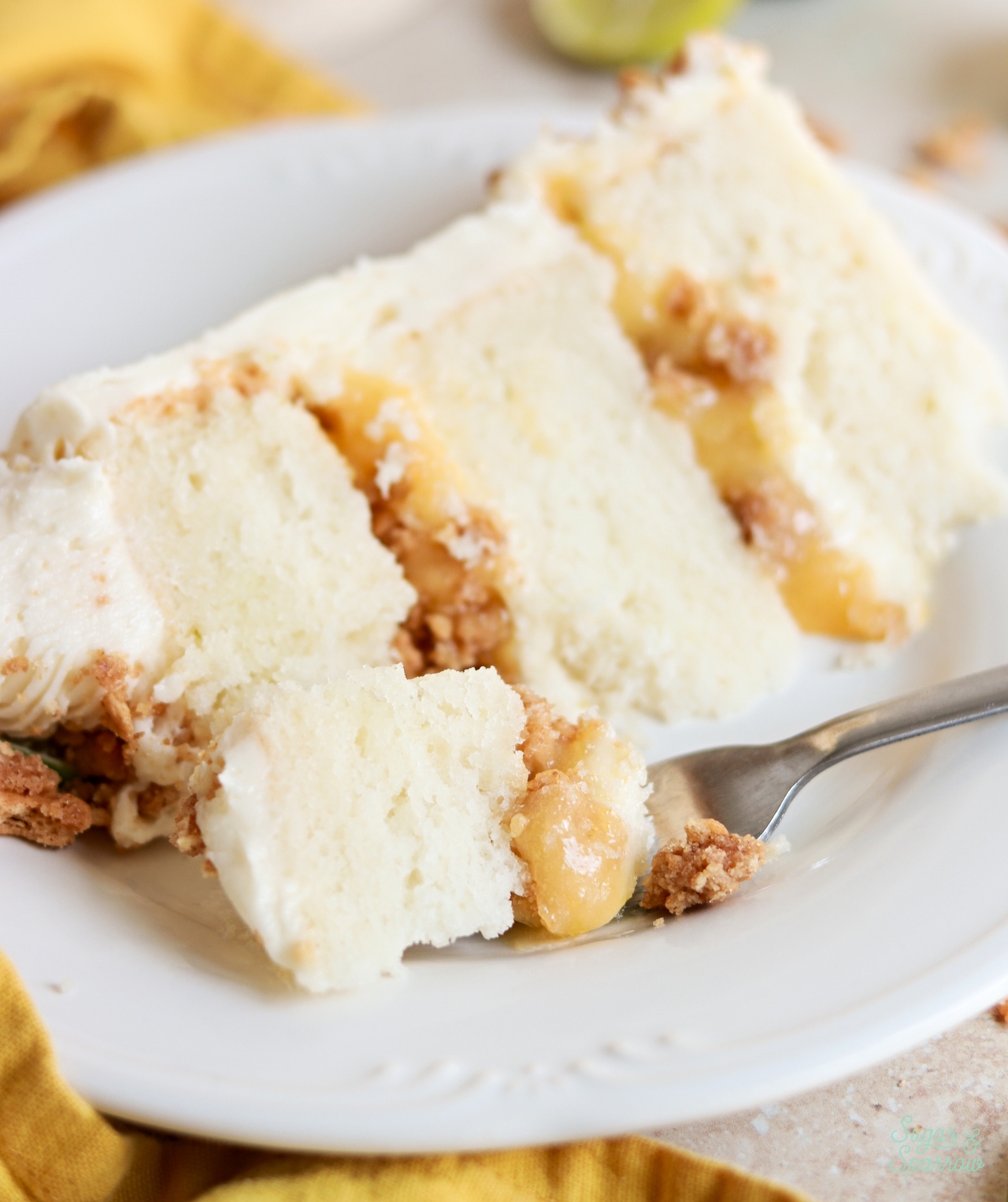 key lime pie layer cake recipe slice on a plate