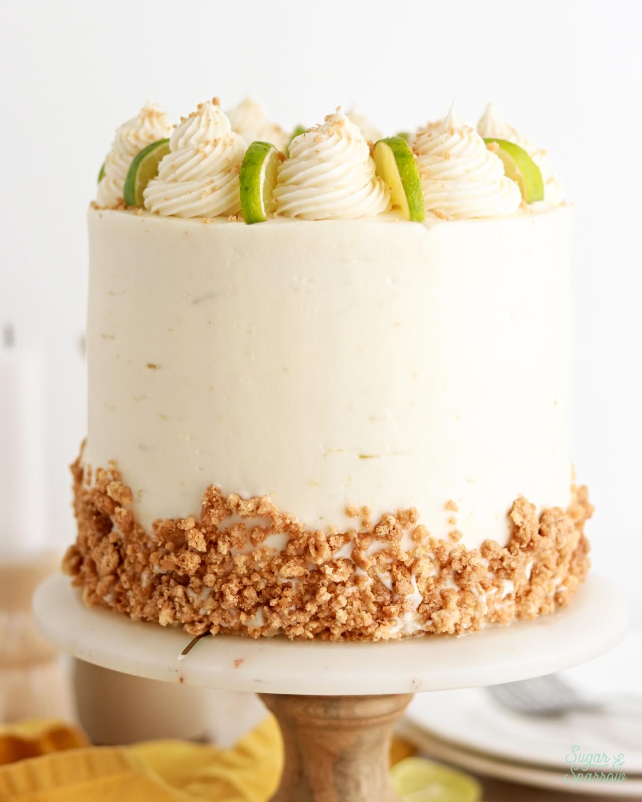 key lime cake with graham cracker crumble