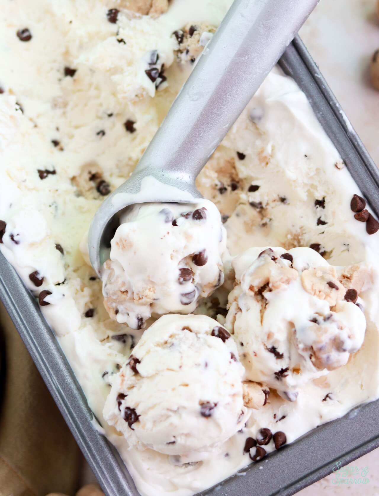 scoops of no churn cookie dough ice cream