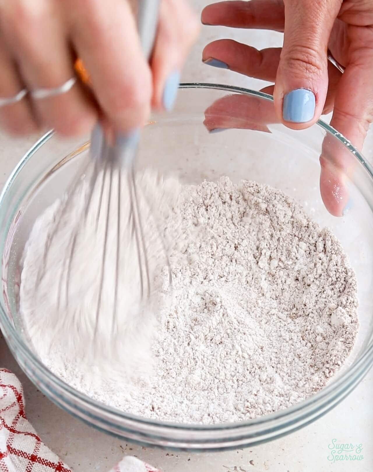 combining the dry ingredients in pumpkin cake recipe