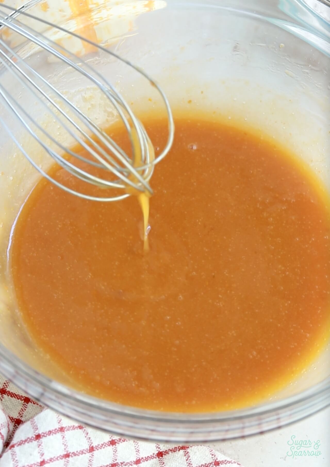 Combining the wet ingredients in small batch pumpkin cake