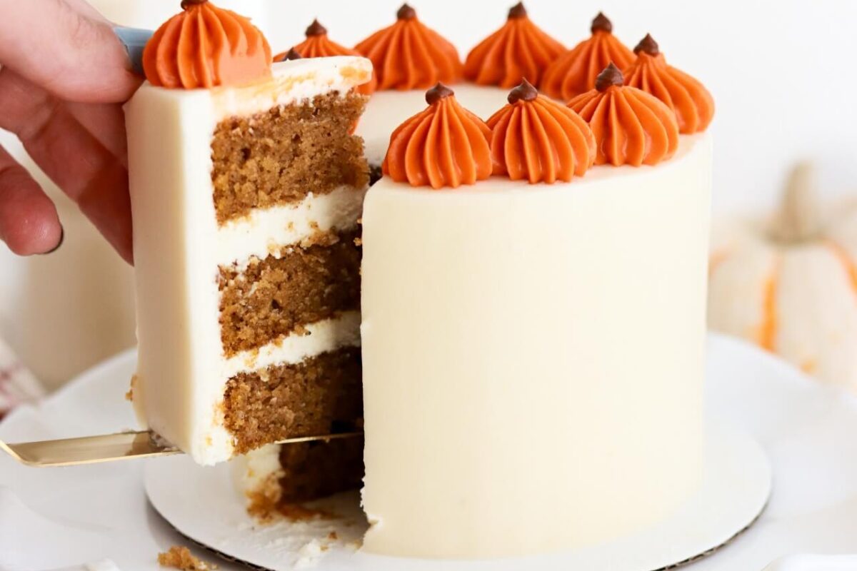 small batch pumpkin cake with cream cheese frosting recipe by sugar and sparrow