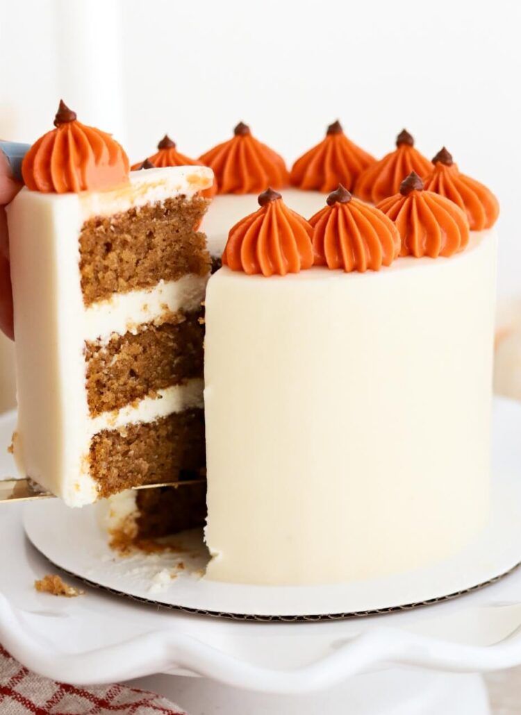 small batch pumpkin cake with cream cheese frosting recipe by sugar and sparrow