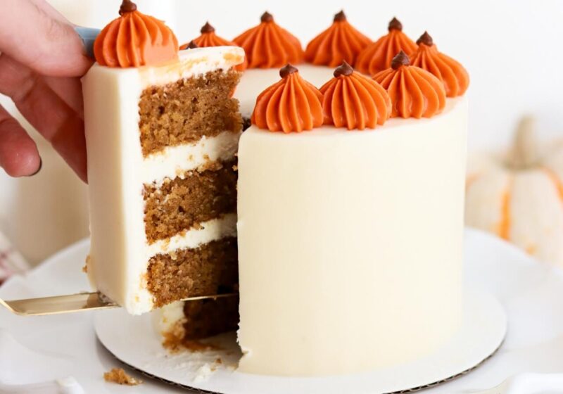 small batch pumpkin cake with cream cheese frosting recipe by sugar and sparrow