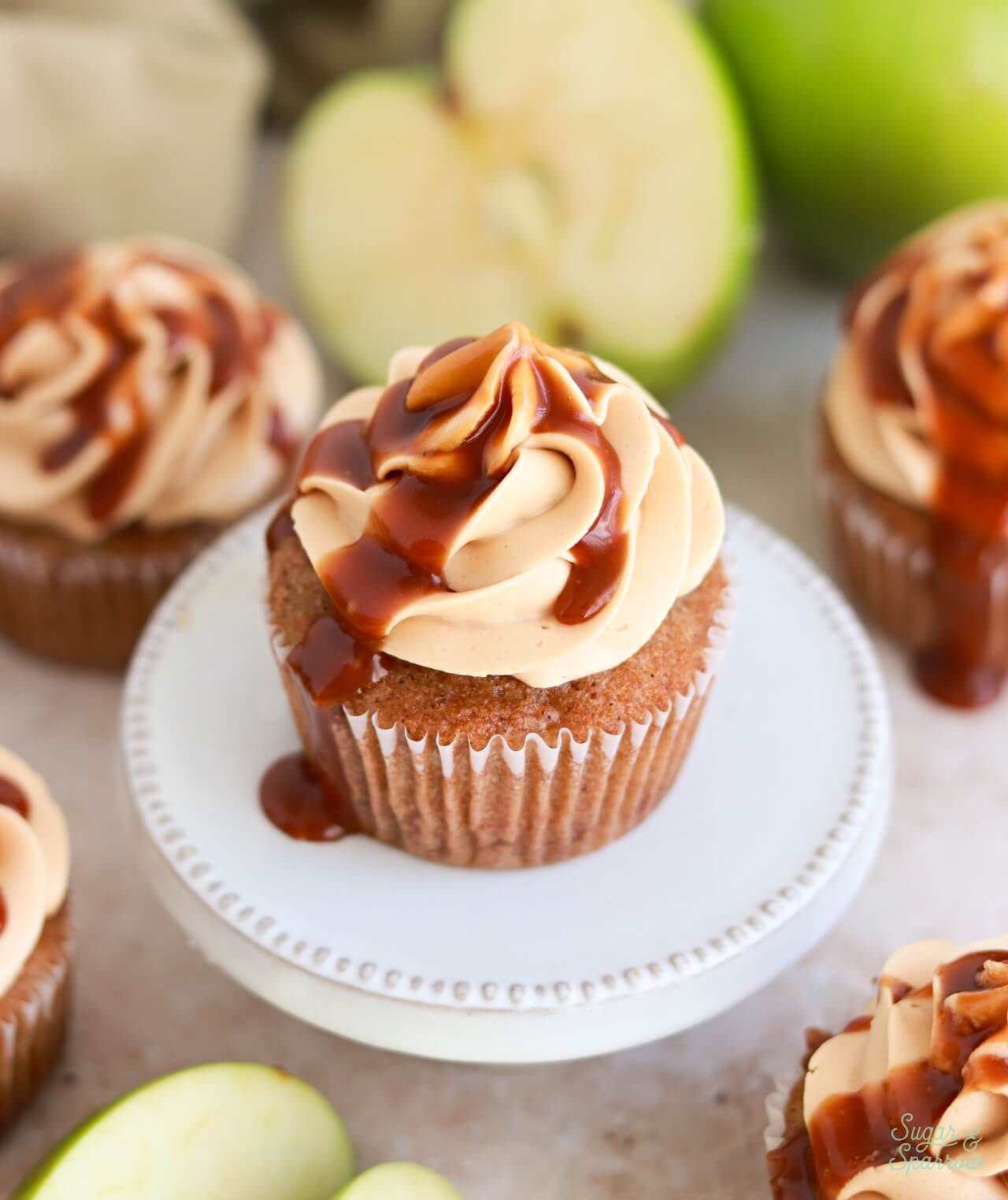 caramel apple cupcakes recipe by sugar and sparrow