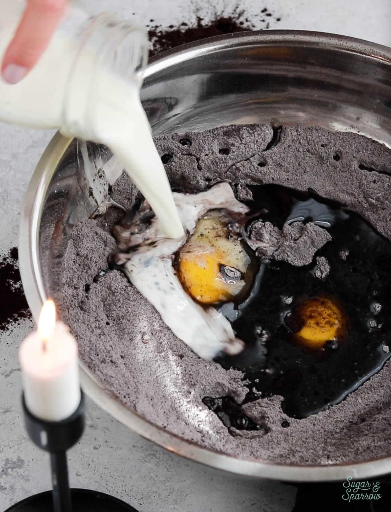 adding buttermilk to cake batter