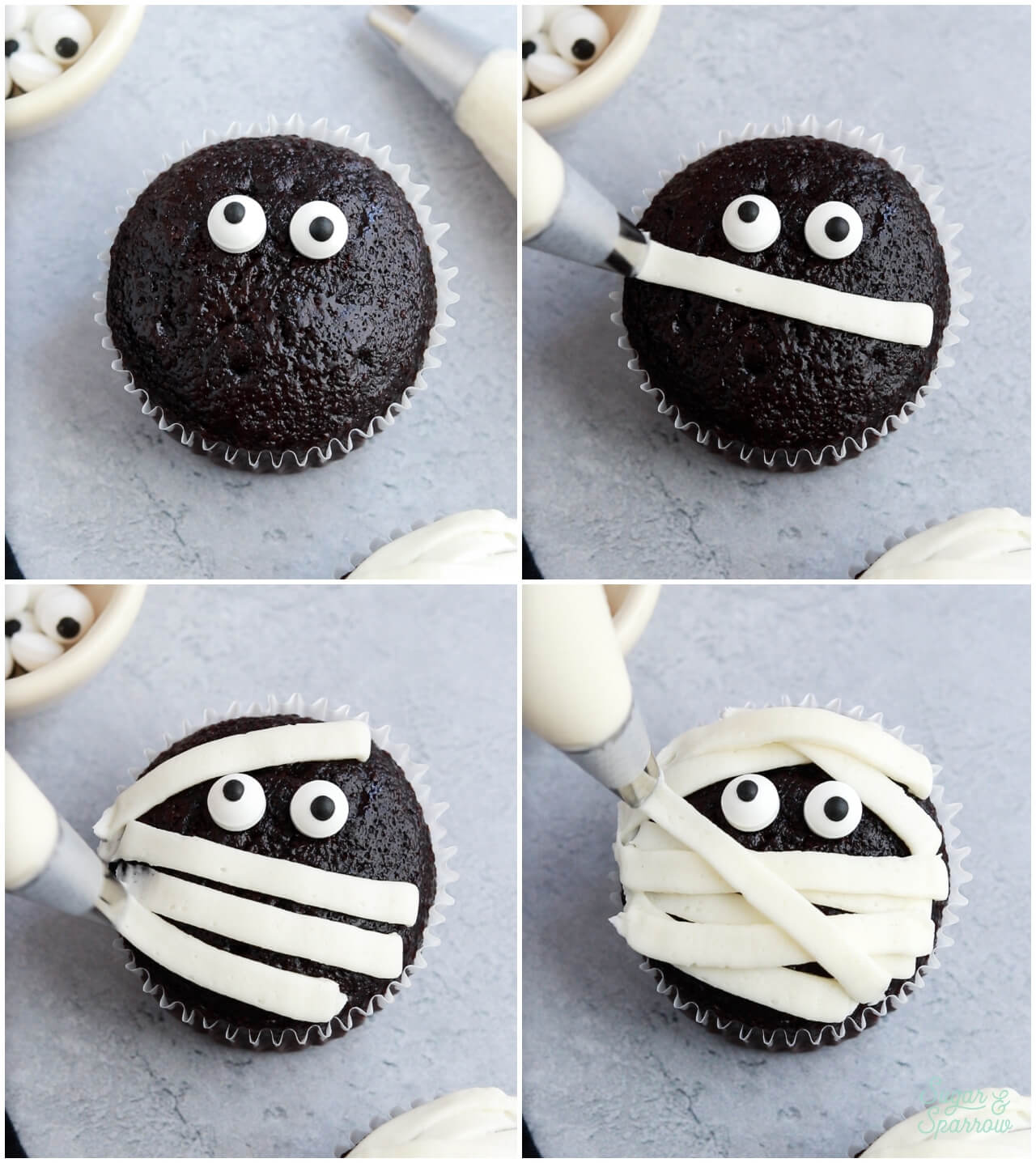 mummy cupcakes halloween tutorial