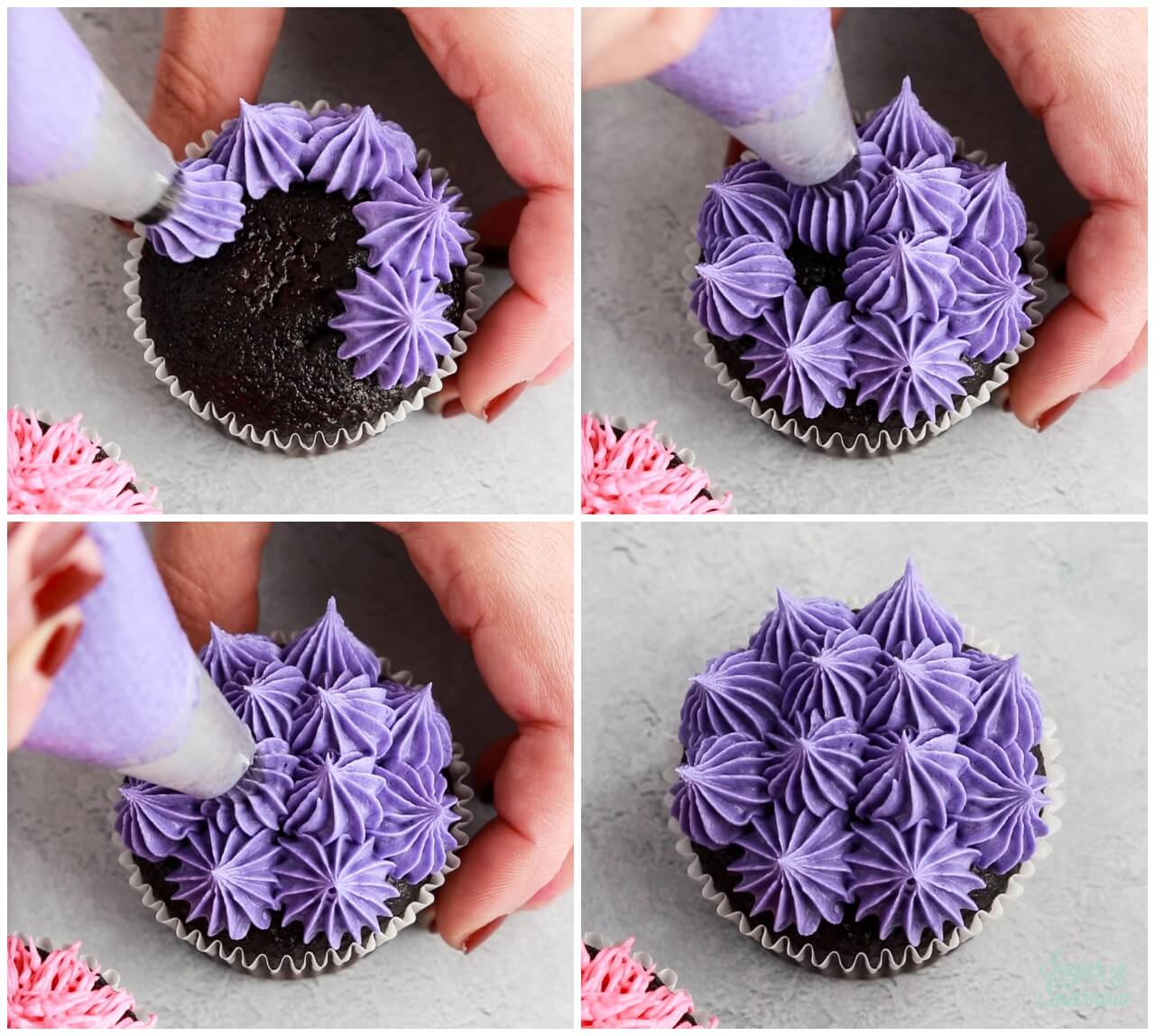 Piping stars on cupcake with Wilton 4B